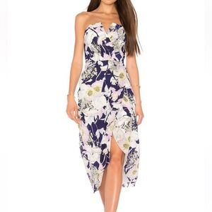 Yumi Kim City Light Dress Bora Bora XS Navy Floral Silk Strapless Wrap Wedding